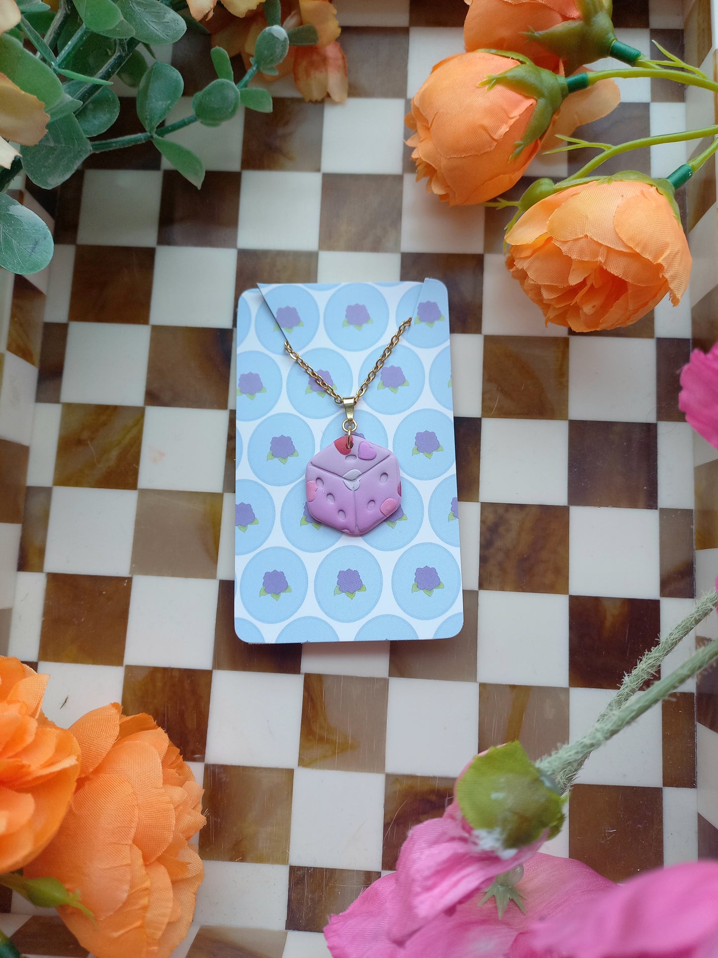 Pink Dice Necklace