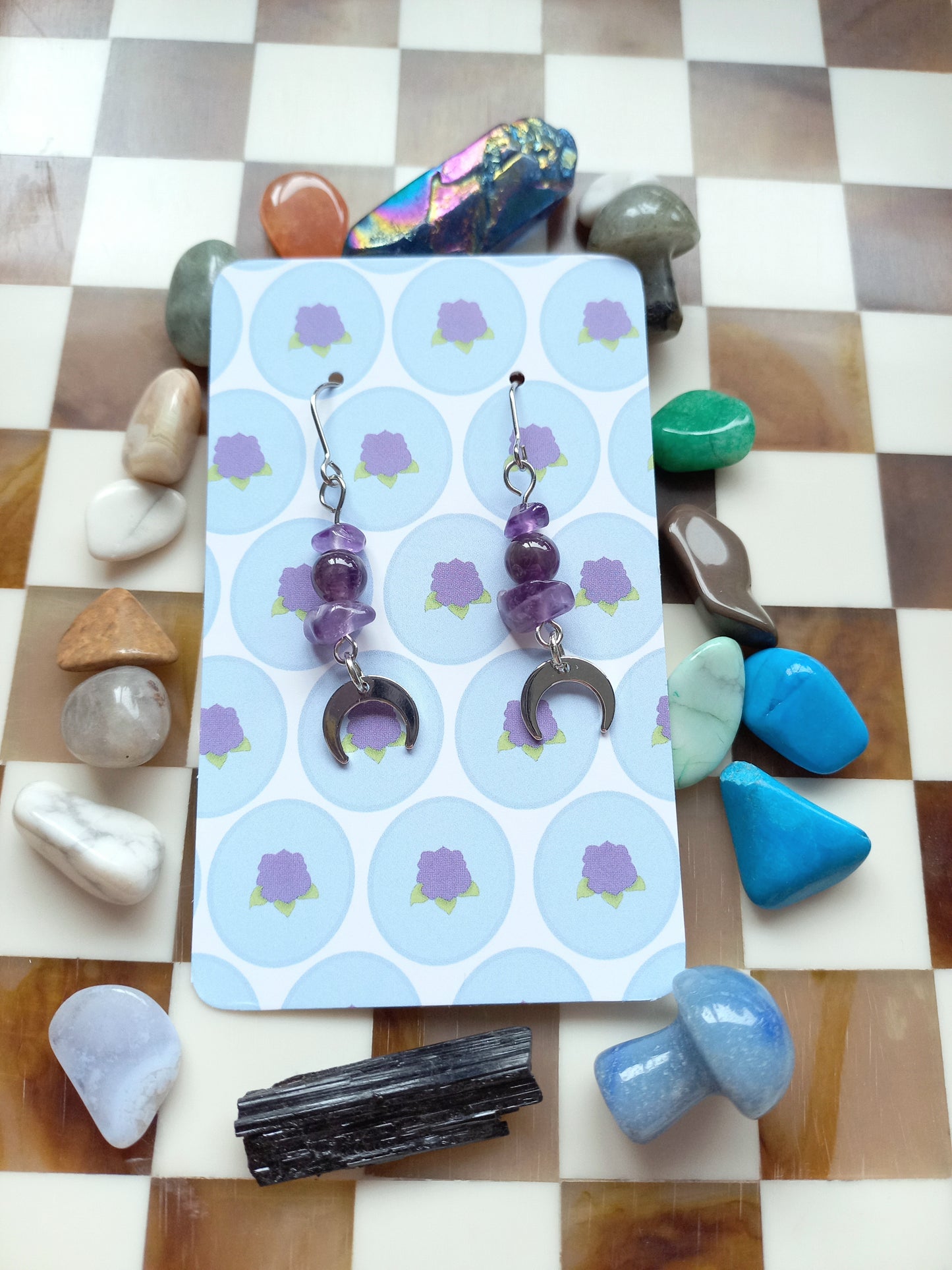 💜 Amethyst Crescent Moon Earrings 🌙