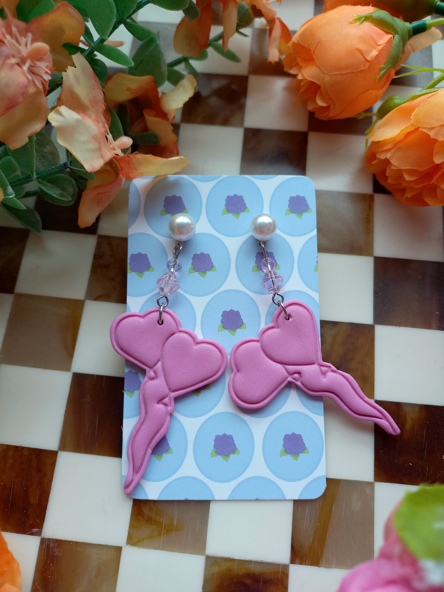 Pink Heart Balloon Earrings