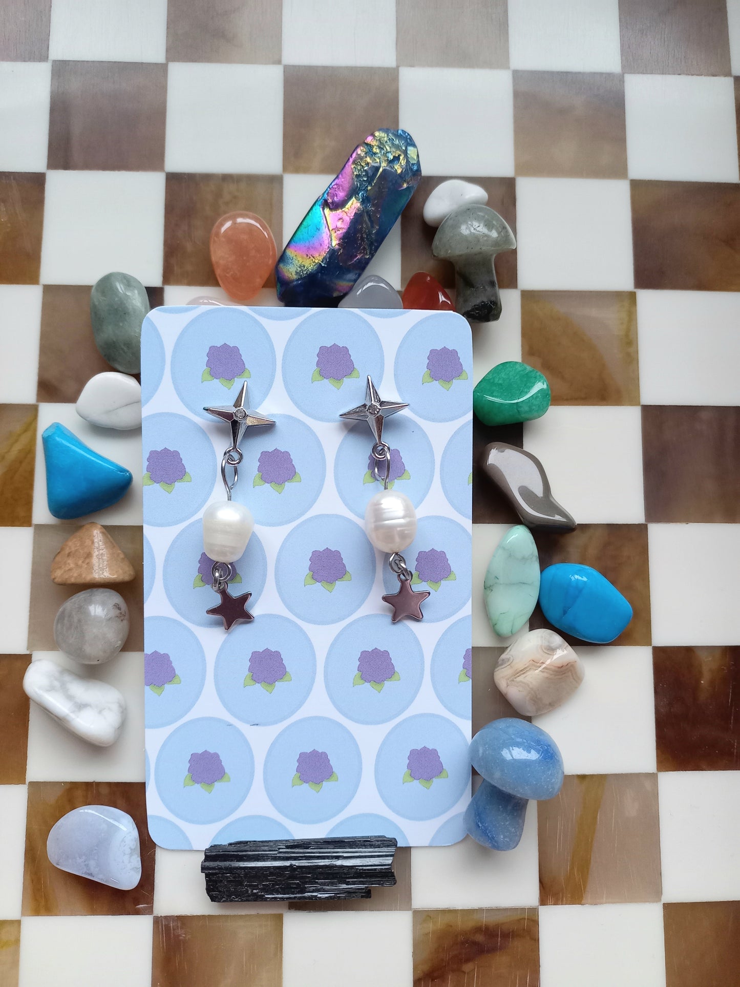 ⭐ Freshwater Pearl Double Star Earrings ✨