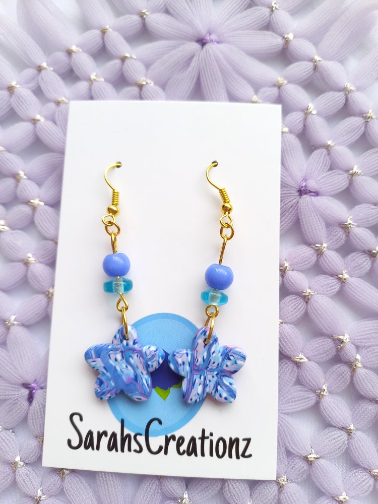 Blue Marbled Flower Earrings | Blue Marbled Collection