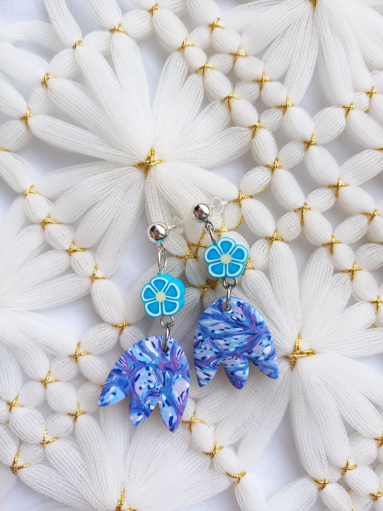 Blue & Purple Marbled Tulip Stud Earrings | Blue Marbled Collection