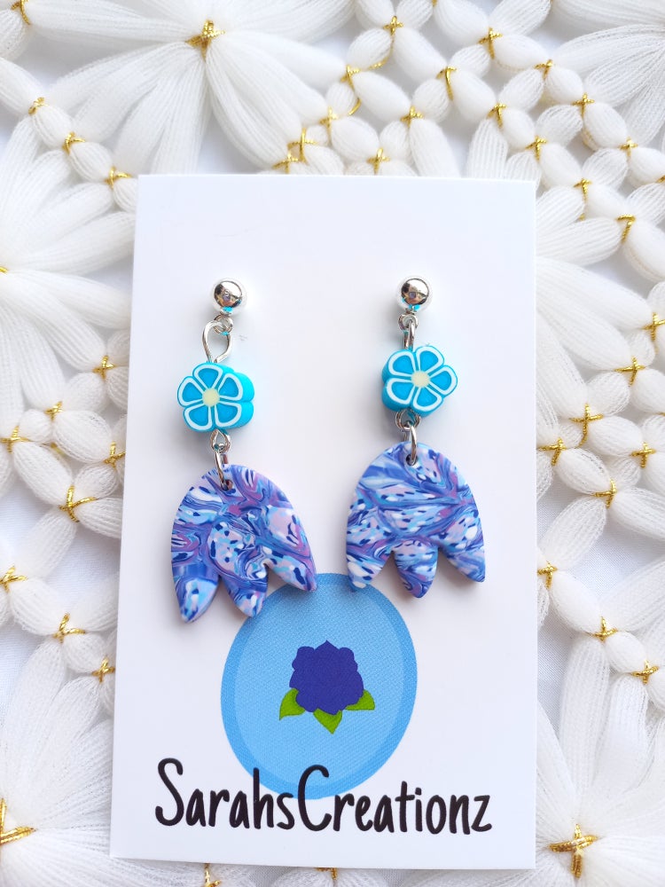 Blue & Purple Marbled Tulip Stud Earrings | Blue Marbled Collection
