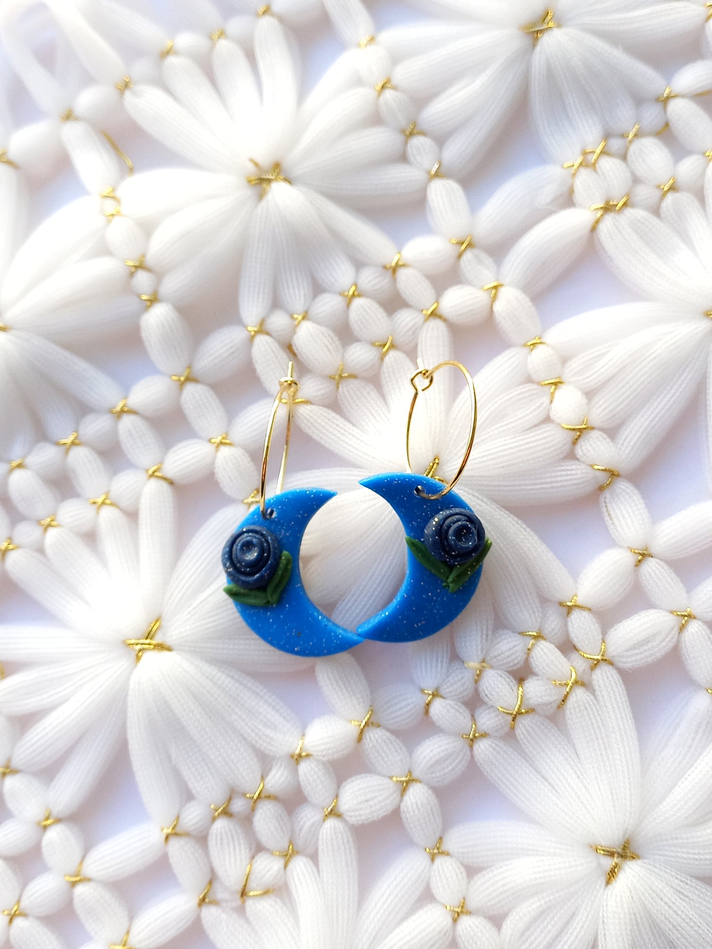 Blue Floral Moon Hoops | Celestial Collection