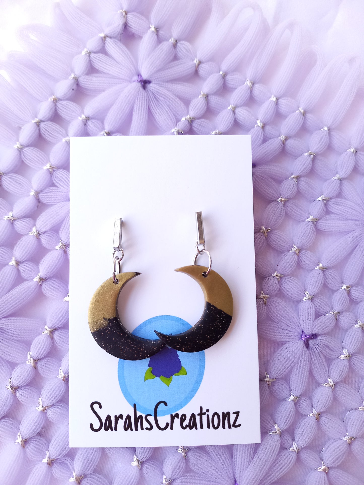 Gold & Black Moon Earrings | Celestial Collection