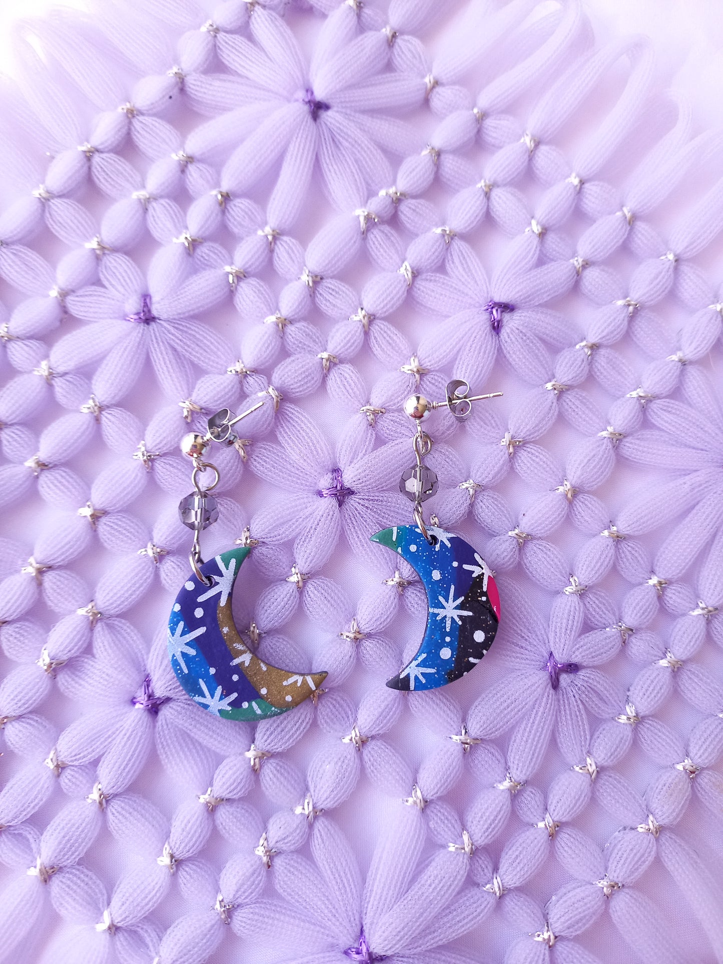Starry Moons on Ball Stud Earrings | Celestial Collection