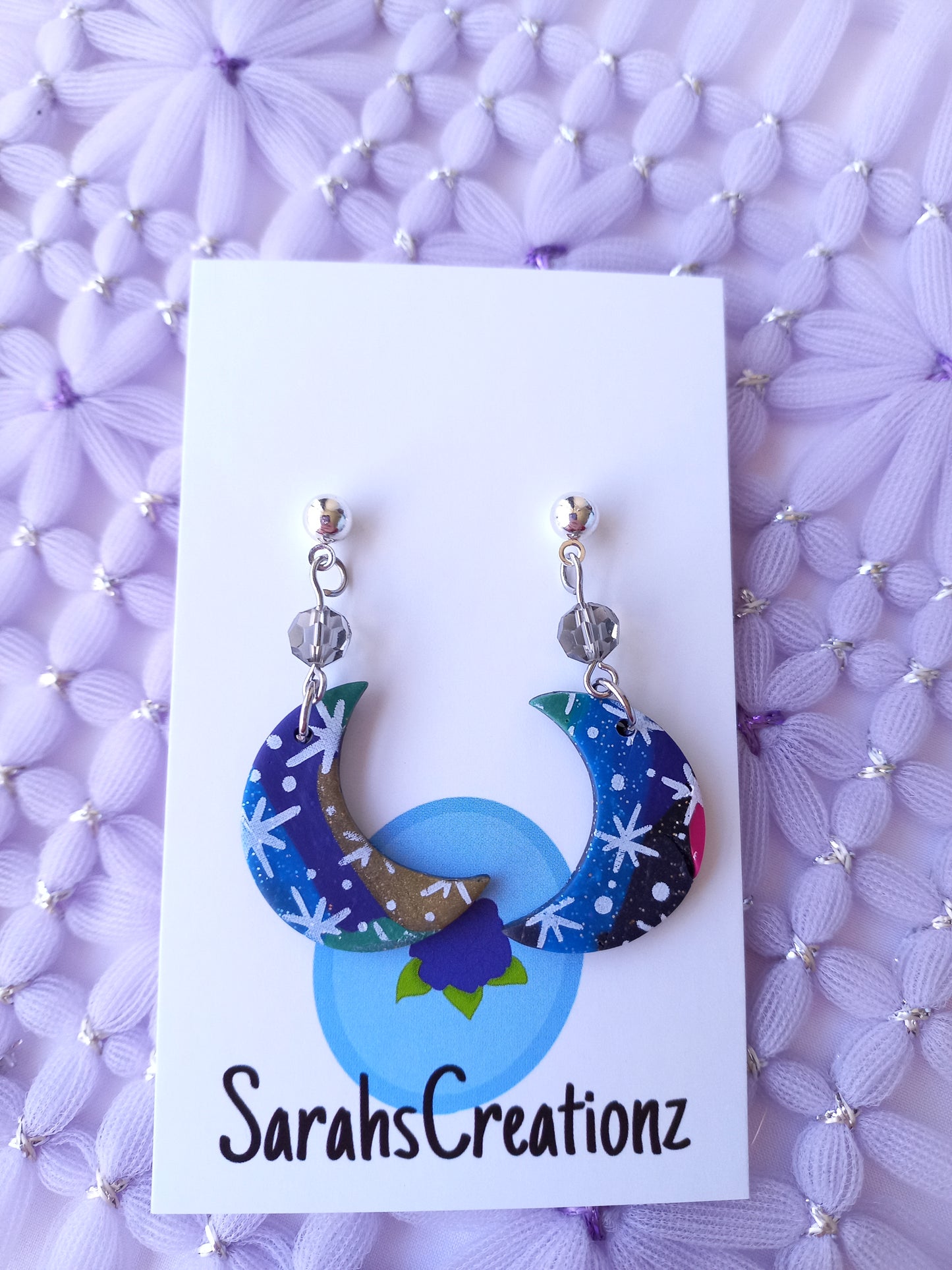 Starry Moons on Ball Stud Earrings | Celestial Collection