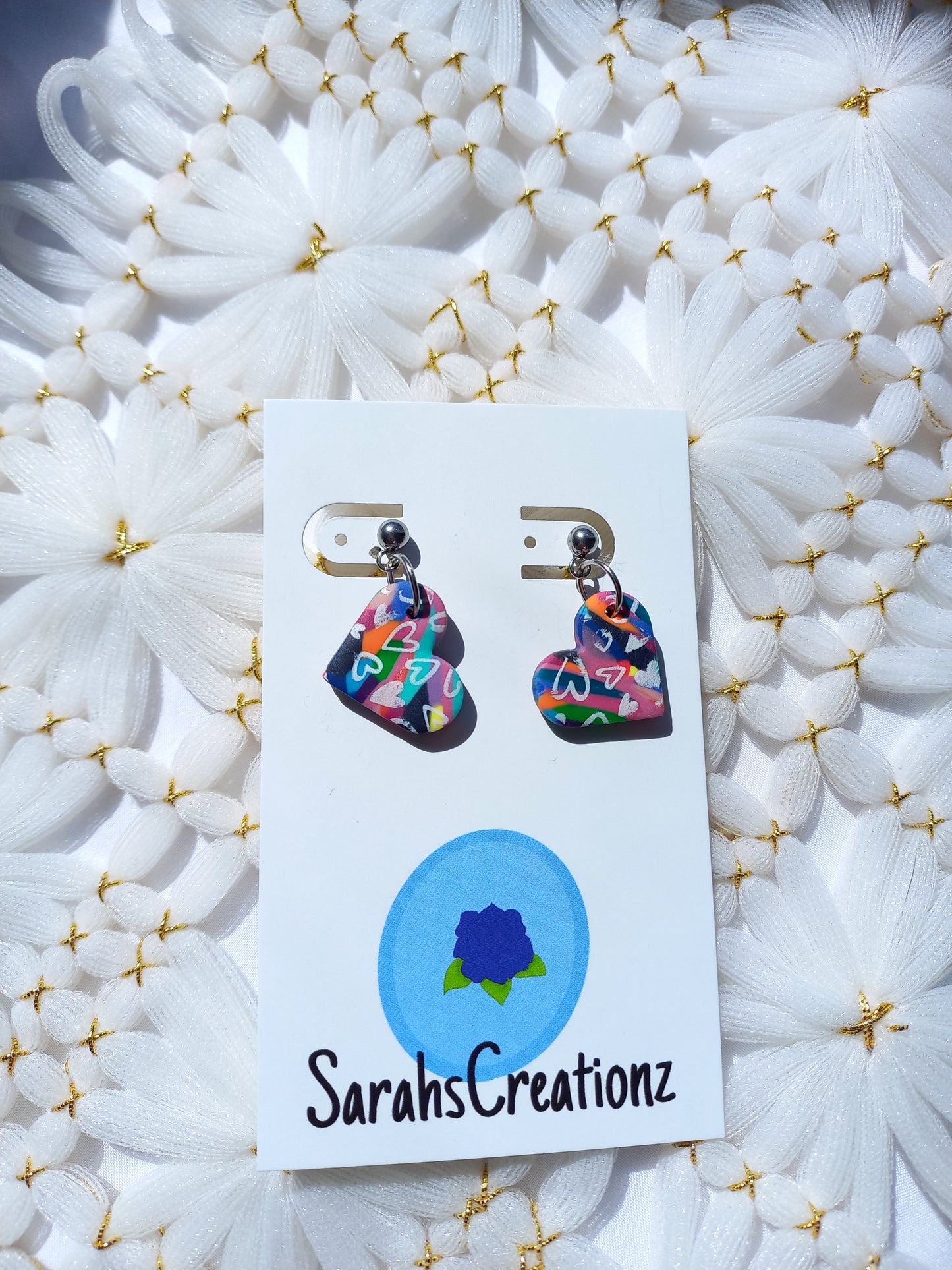 Ball stud Multi-coloured heart earrings | Love Collection