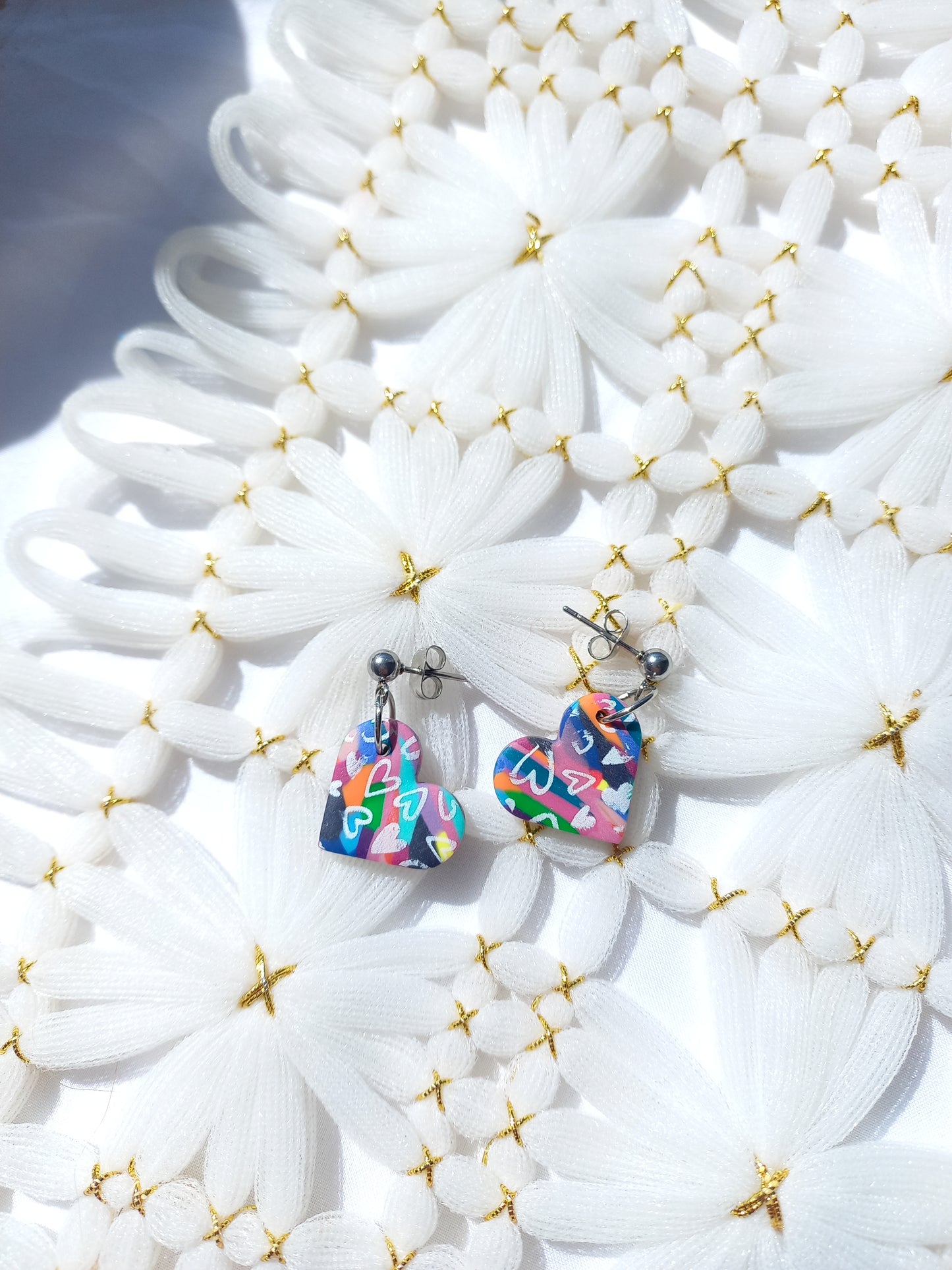 Ball stud Multi-coloured heart earrings | Love Collection