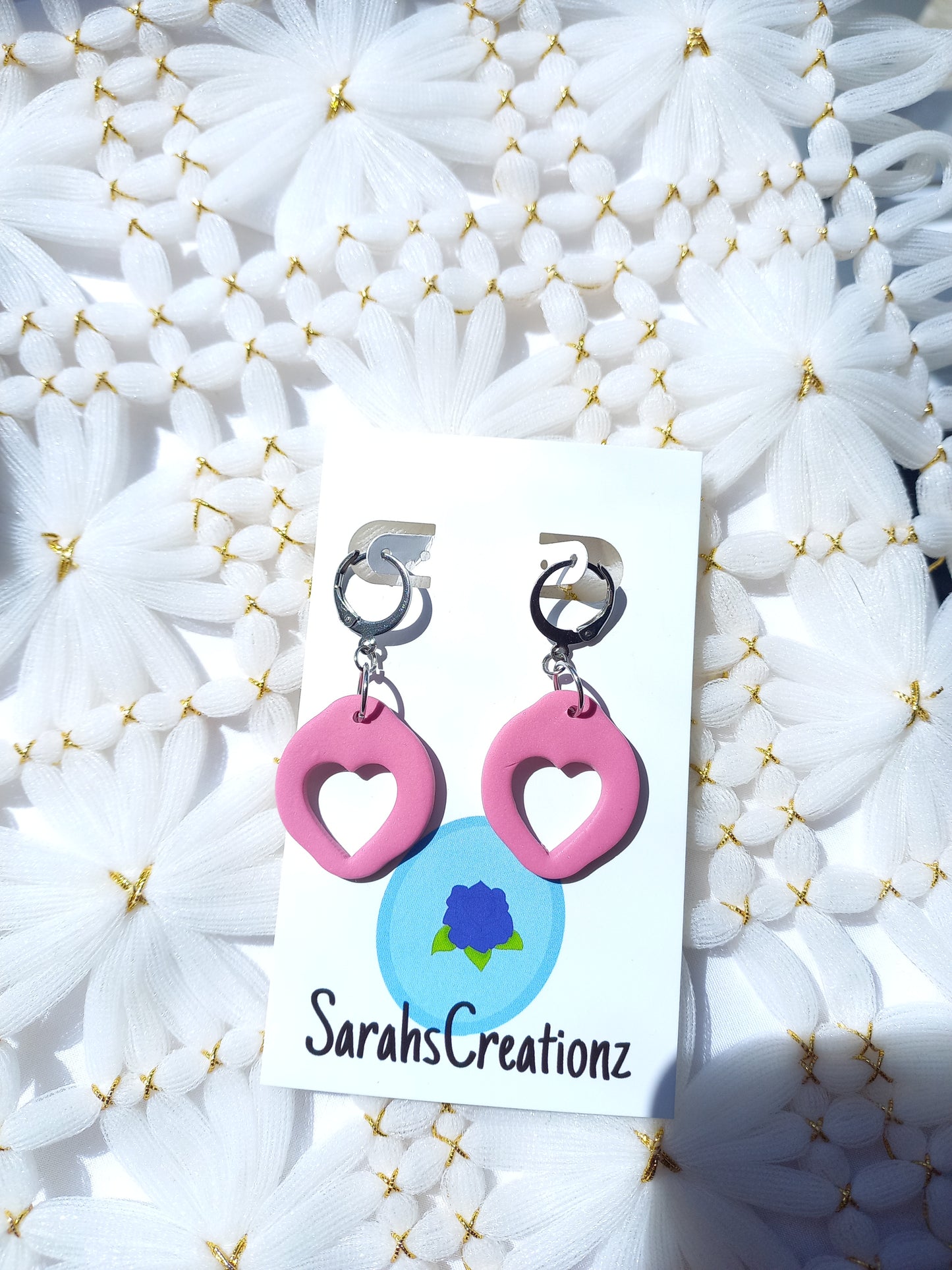 Pink heart cut out huggie earrings | Love Collection