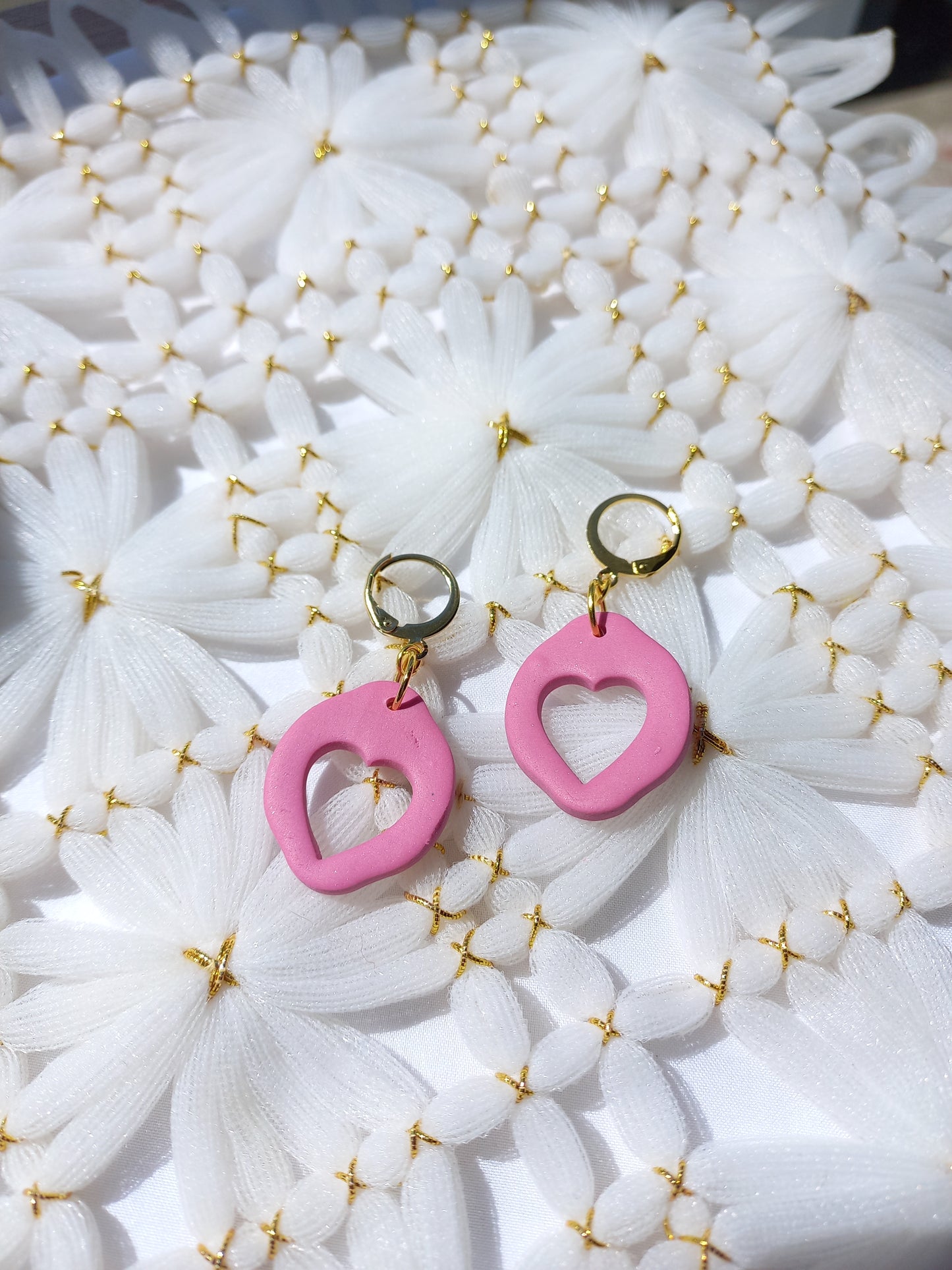 Pink heart cut out huggie earrings | Love Collection
