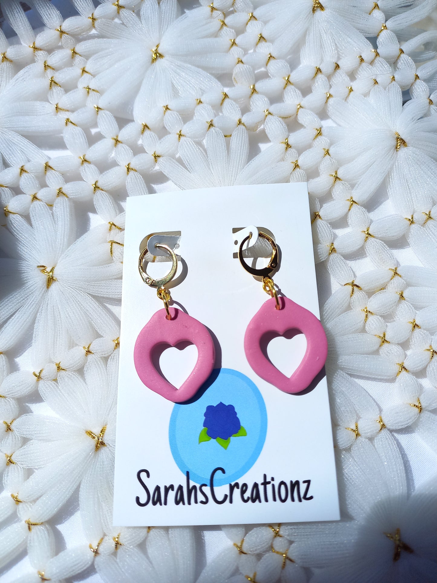 Pink heart cut out huggie earrings | Love Collection